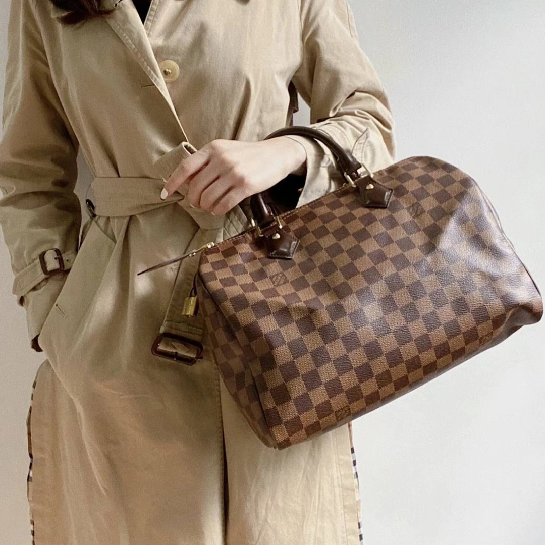 99新 LouisVuitton/路易威登 lv speedy30棕棋盘格手提款包/甄选