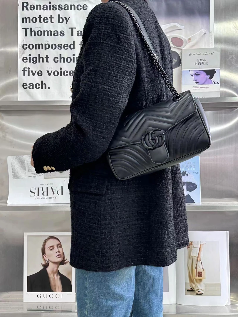 全新未使用 GUCCI/古驰 marmont26黑色so black包/公价19500/甄选