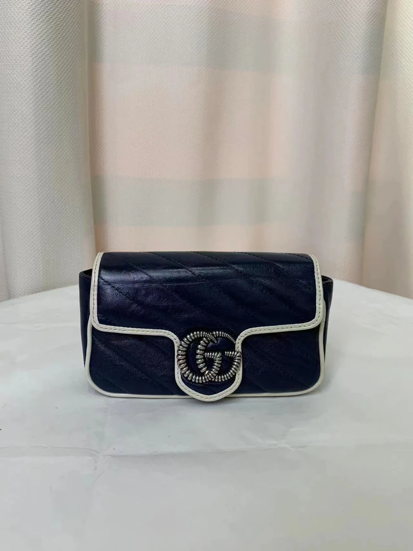 95新 GUCCI/古驰 gucci marmont mini蓝色斜挎包/甄选