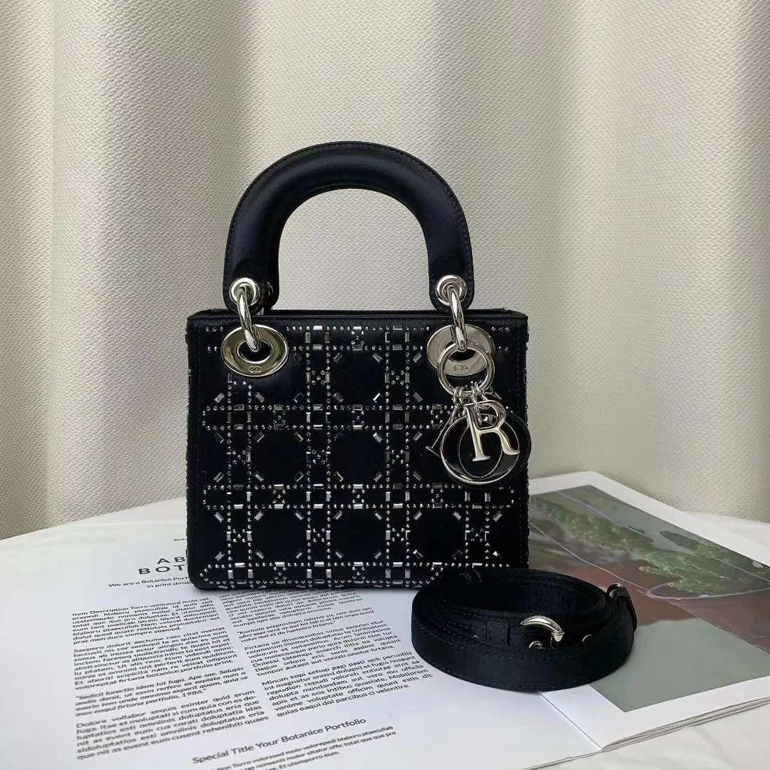 99新 Dior/迪奥 dior戴妃三格黑色缎面手拎斜挎包  /无公价/甄选