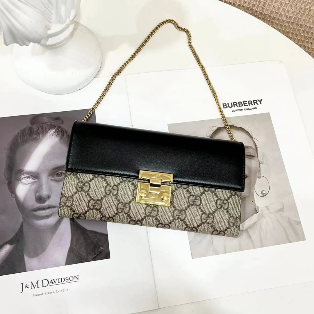 95新 GUCCI/古驰 padlock woc黑色/严选链条包单肩女士