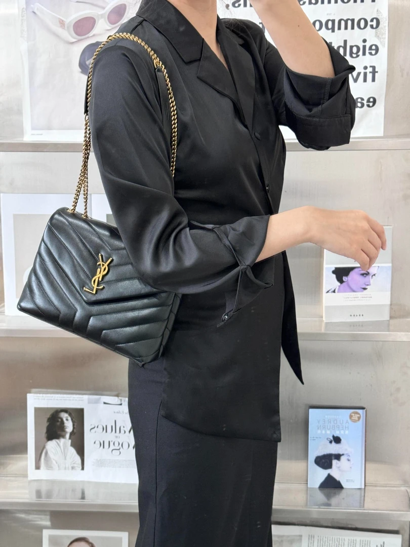 99新 YSL/圣罗兰 loulou黑金中号斜挎单肩包/无公价/甄选