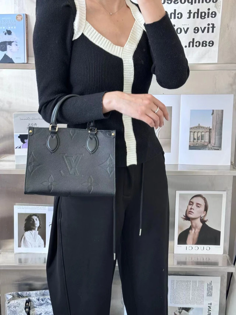 99新 LouisVuitton/路易威登 lv onthego pm全皮黑 手提包/优品