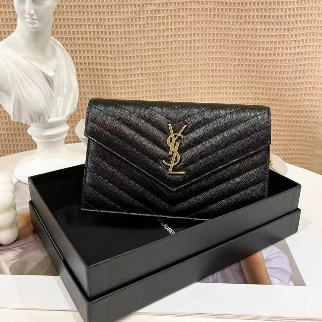 全新未使用 YSL/圣罗兰 信封包小号黑金/公价无/严选荔枝纹单肩