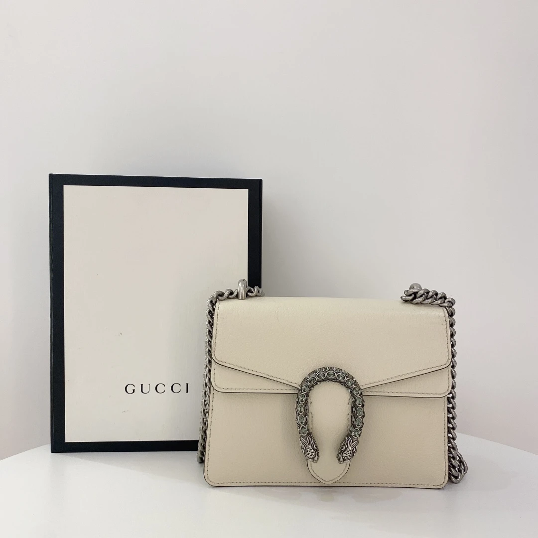 全新未使用 GUCCI/古驰 酒神小号钻扣白色包/甄选