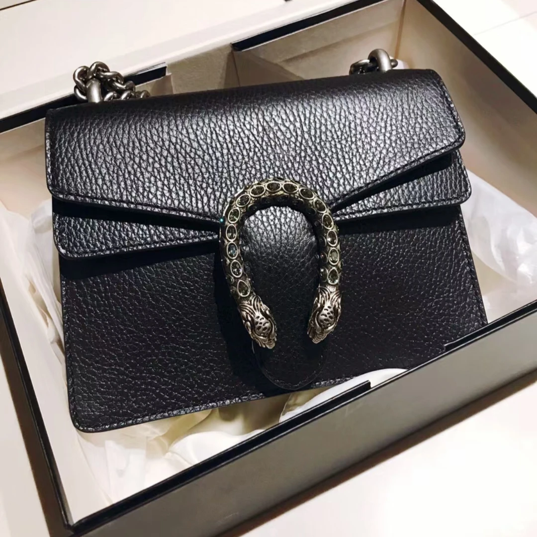 99新 GUCCI/古驰 Gucci酒神小号钻扣全皮黑包/公价18500/甄选