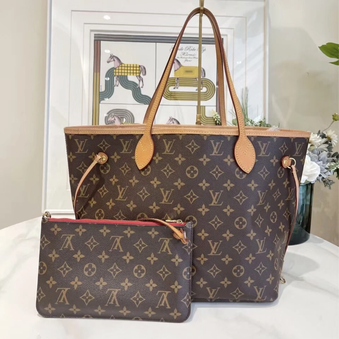 99新 LouisVuitton/路易威登 neverfull中号玫红色/无公价/甄选