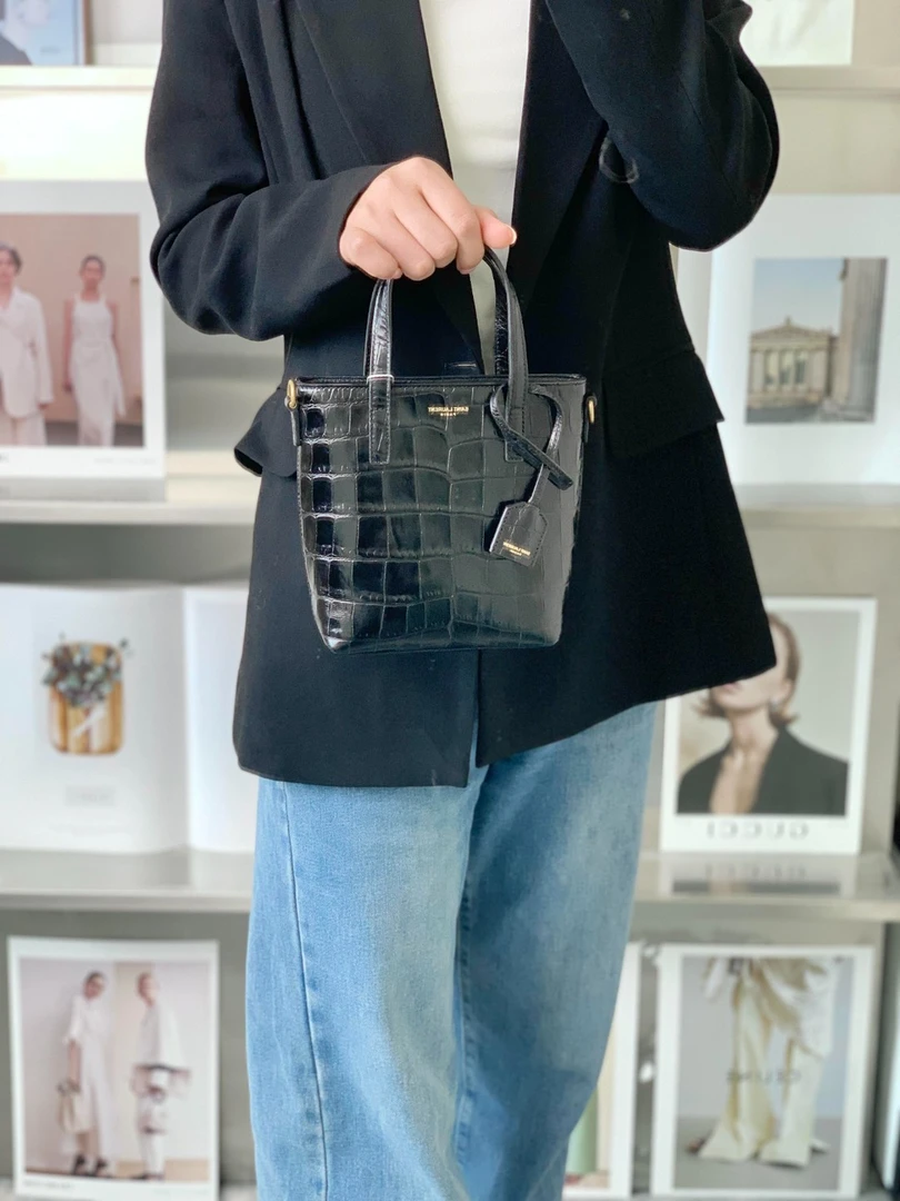 99新 YSL/圣罗兰 YSL tote mini黑色鳄压 手提单肩包/无公价/甄选