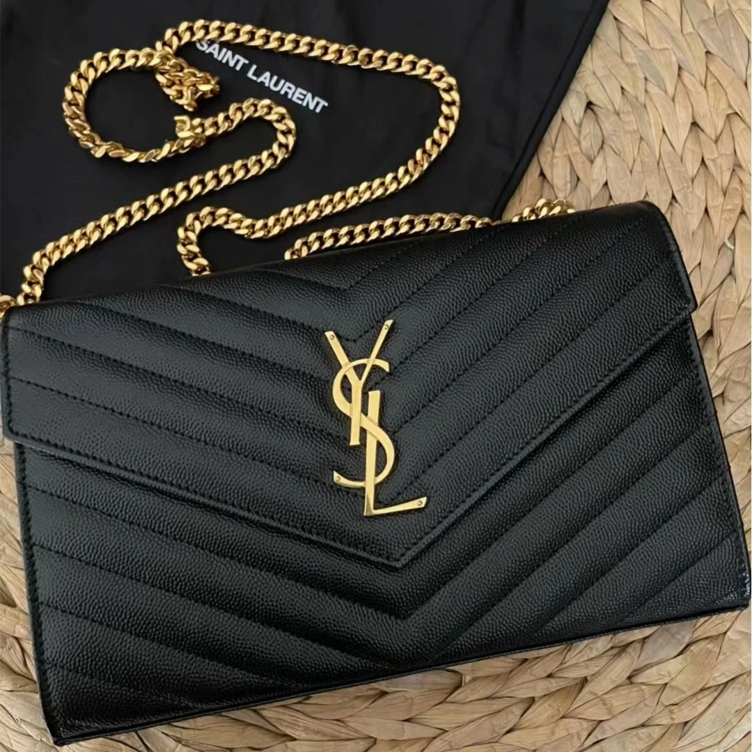 95新 YSL/圣罗兰 信封中号黑金单肩链条包/无公价/甄选