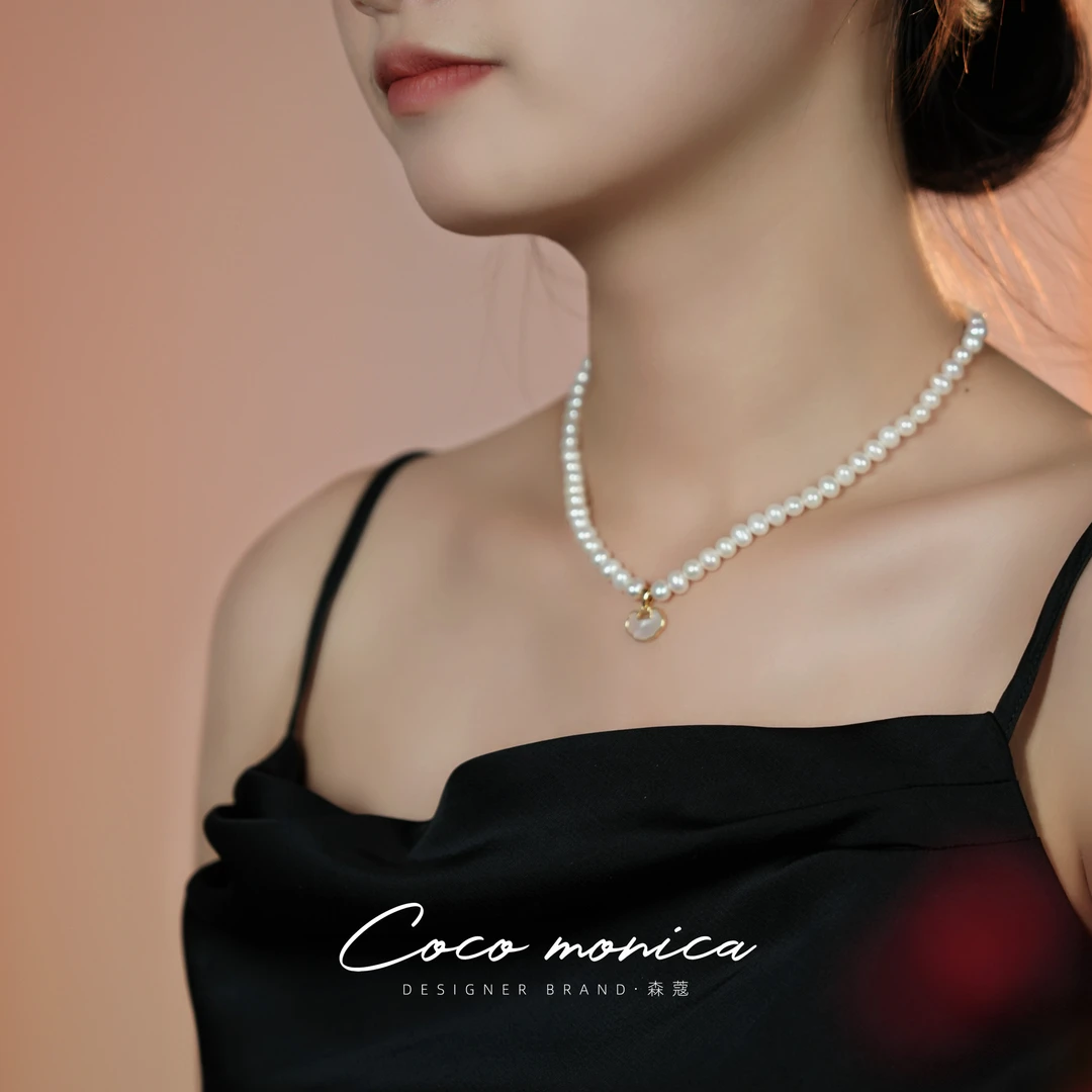 A043天然淡水珍珠项链气质百搭少女平安锁复古时尚轻奢无核小米珠
