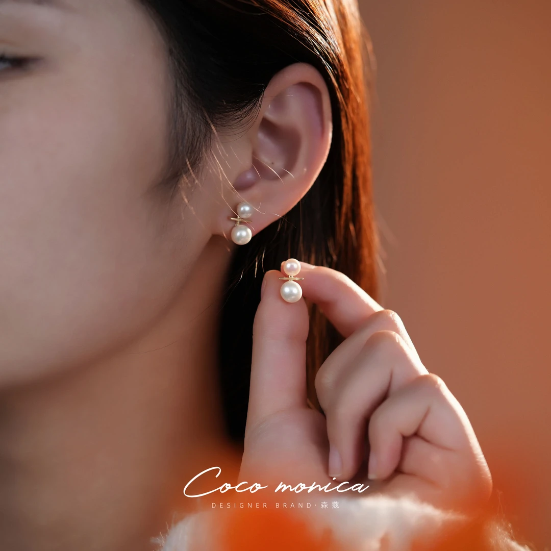 925银针ES15气质白色耳钉百搭时尚轻奢法式简约设计感素款优雅