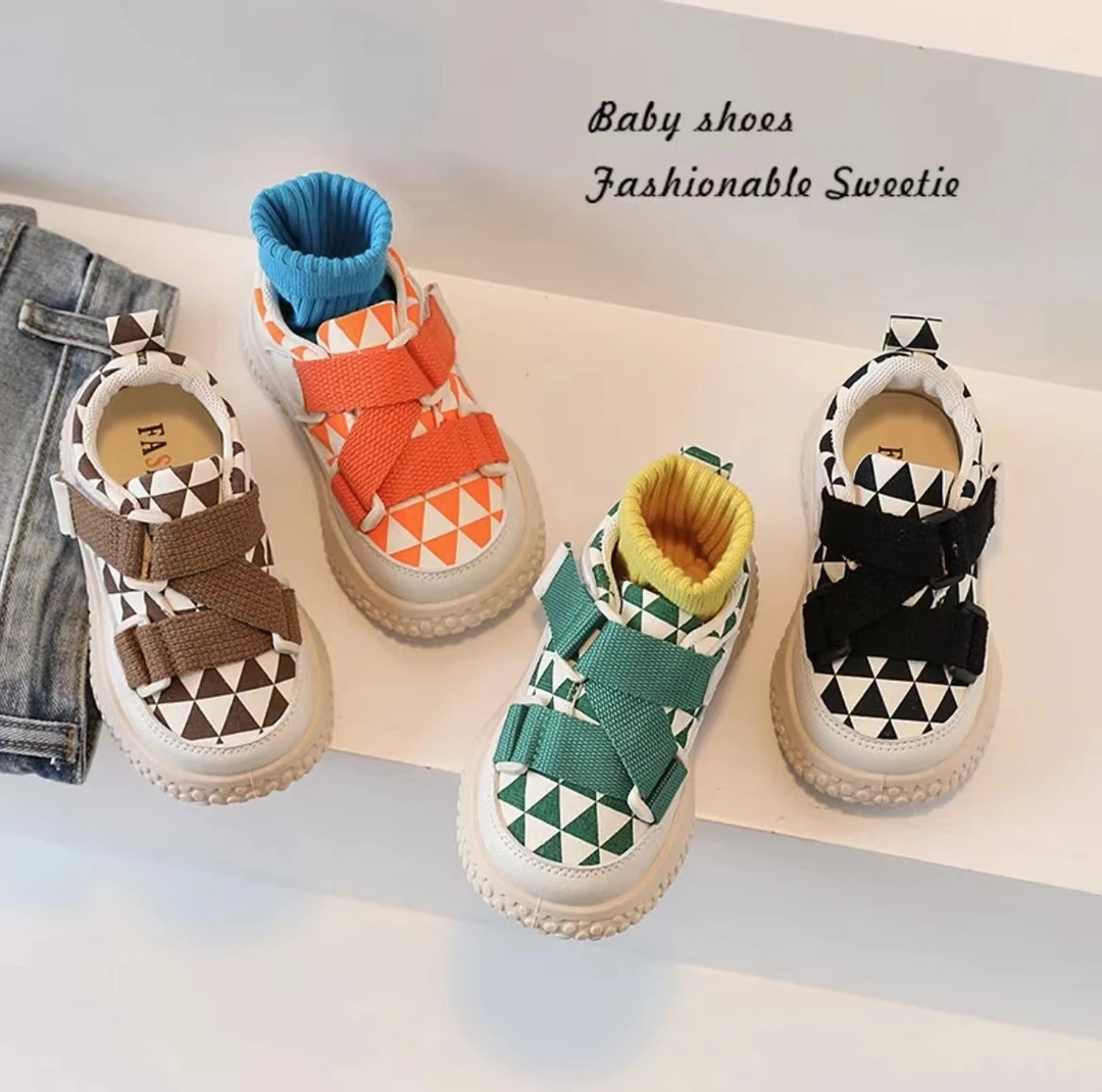 儿童帆布鞋2025春秋新款软底男童帆布鞋女童棋盘格魔术贴休闲鞋潮