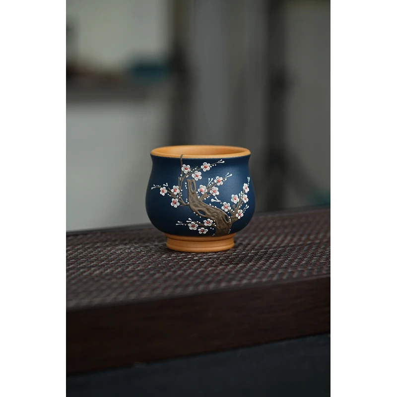 025HH宜兴原矿堆绘梅花主人杯紫砂