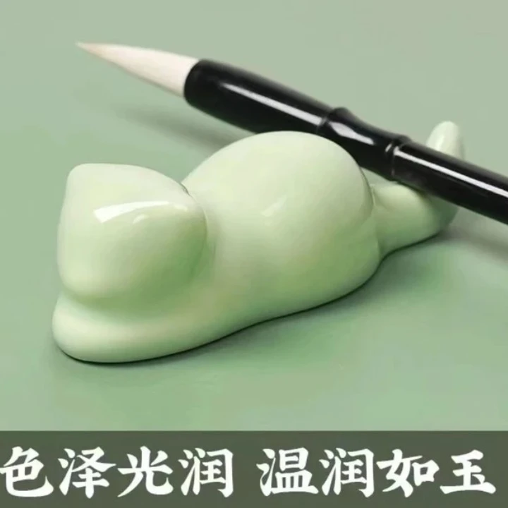 陶瓷高能感猫咪笔搁创意桌面摆件文房四宝笔山笔架学生可爱