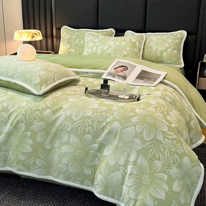 2024新款四件套牛奶绒双面绒立体雕花牛奶绒四件套高克重床单被套