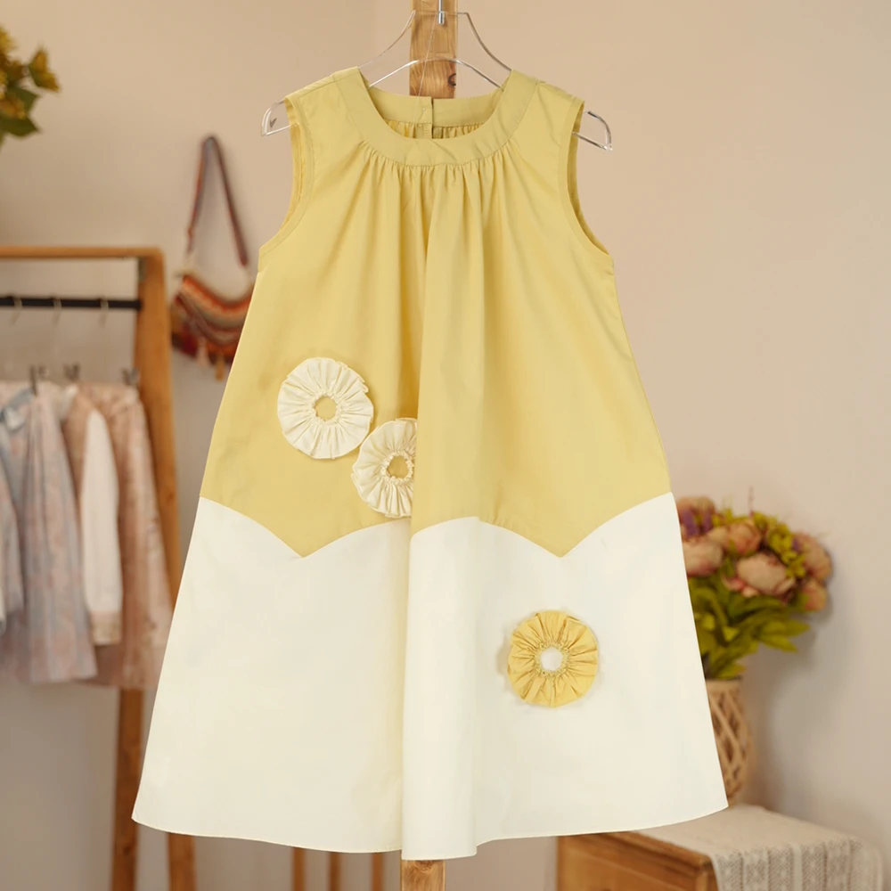 cangtian kiss【现货】新款女夏季宽松版纯棉拼接单层连衣裙51L6120