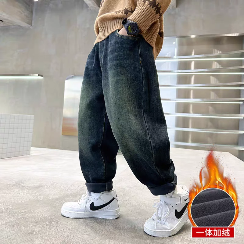 裤子冬款中大童牛仔裤