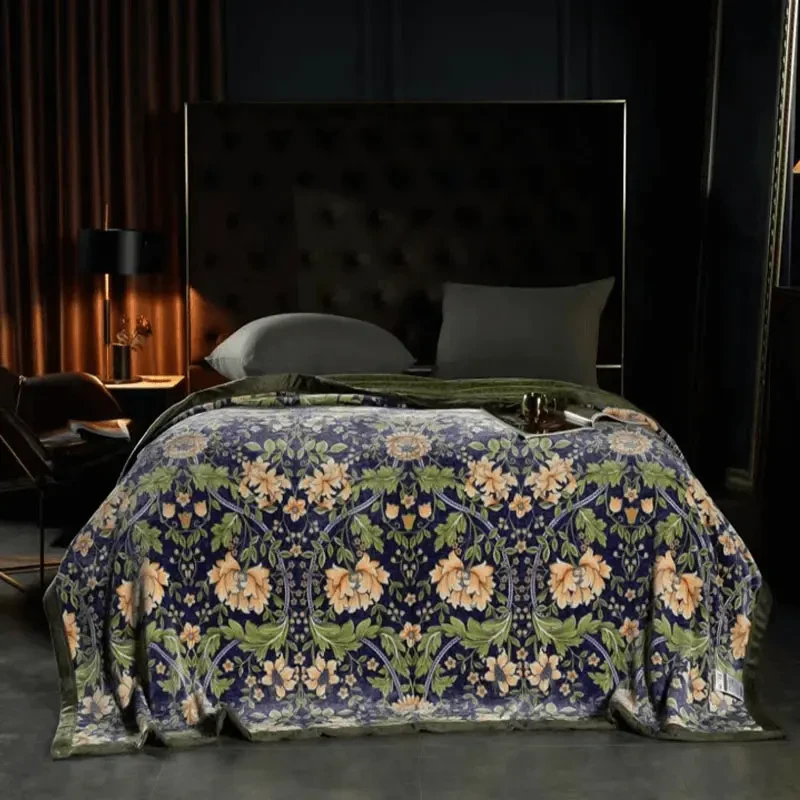 法兰绒莫里斯花午睡盖毯沙发空调毯居家日用