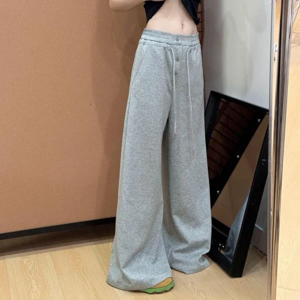 37779三颗扣松紧腰抽绳阔腿裤