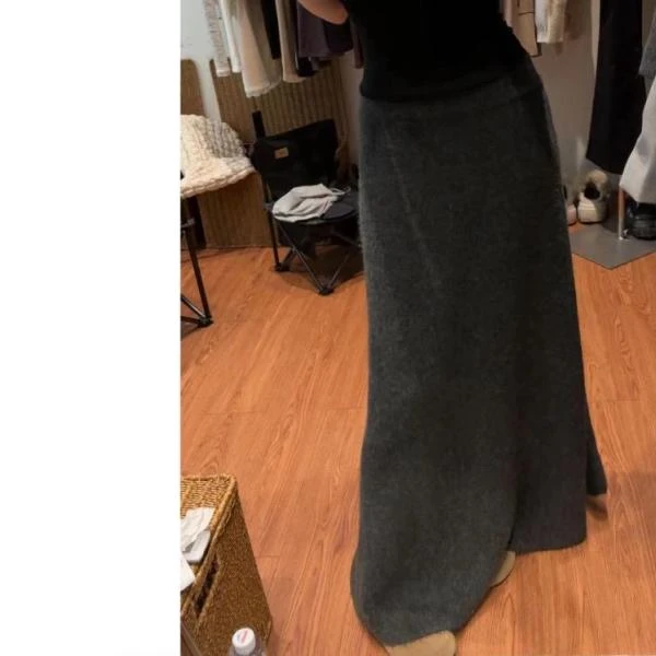 现货4260-5加长加厚仿牛绒针织半裙长裙