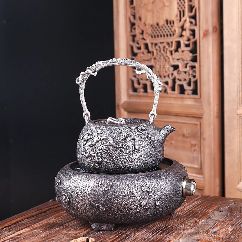 砂铁壶纯手工 砂铁梨花套装 1200CC煮水器铁壶提梁壶烧水