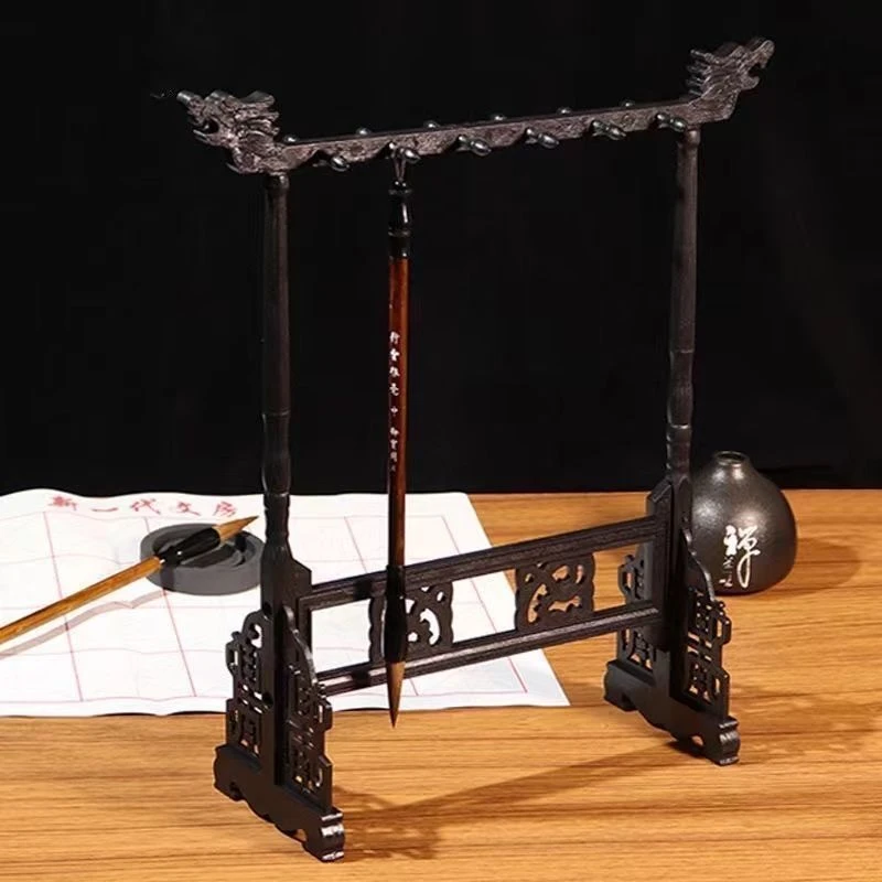 毛笔架笔挂毛笔挂复古挂笔架简约书法毛笔架子12针龙头树胶笔架