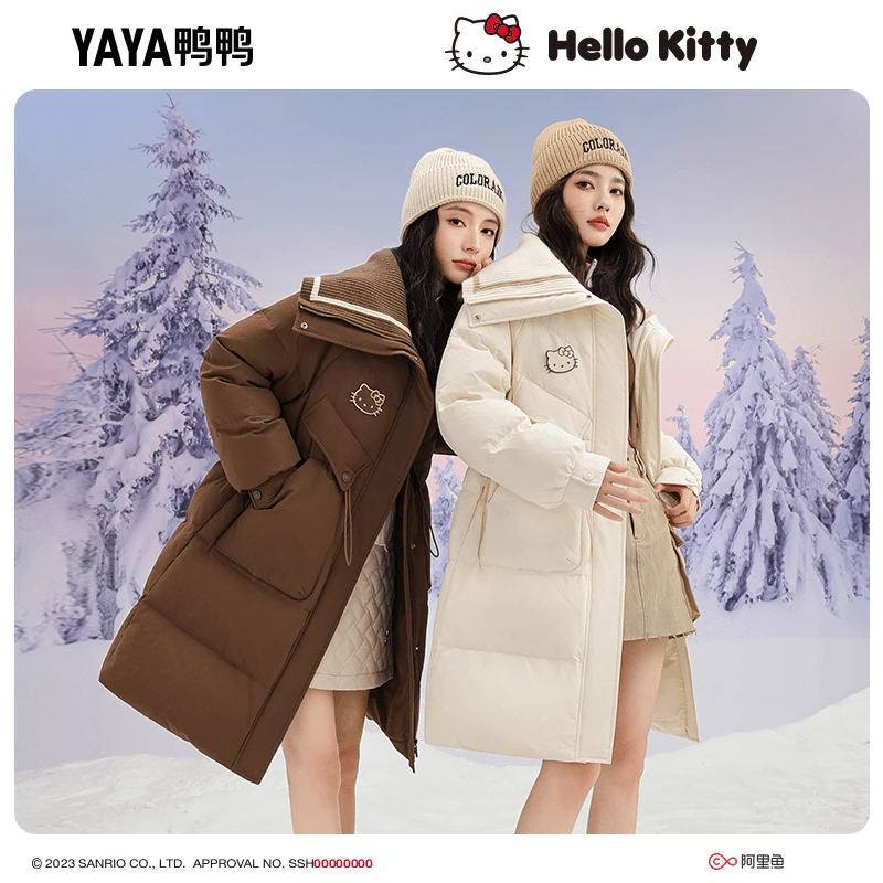 YAYA/鸭鸭羽绒服女中长款HELLO KITTY联名韩版纯色YE3B616392H