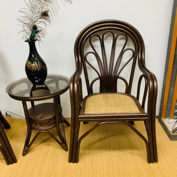藤椅孔雀开屏休闲椅手工复古客厅家用简约桌椅阳台单人中式古典