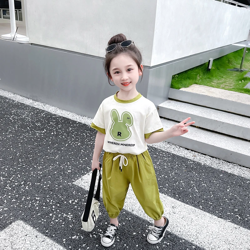 女童运动套装夏季2025新款女宝宝洋气时髦儿童短袖夏装休闲两件套