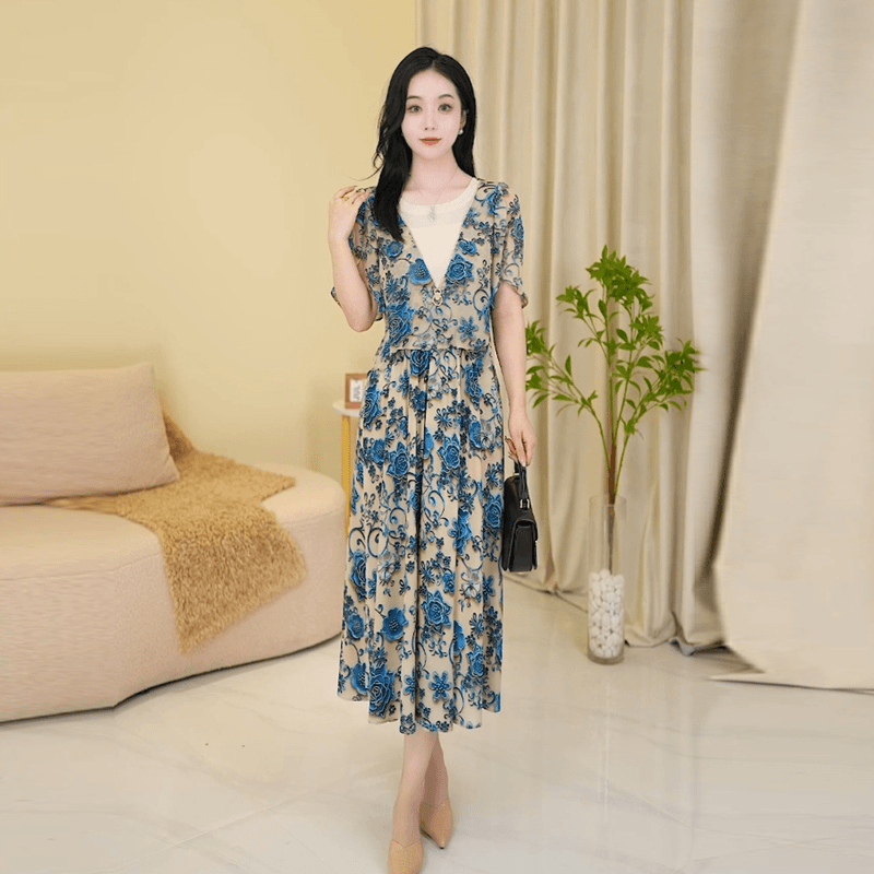 【连衣裙】夏季新款时尚法式显瘦休闲气质复古韩版洋气女装连衣裙