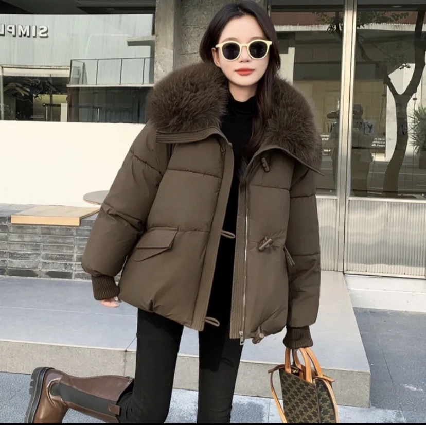 2024原版韩版新款宽松棉衣短款大毛领时尚厚保暖显瘦小个子棉服女