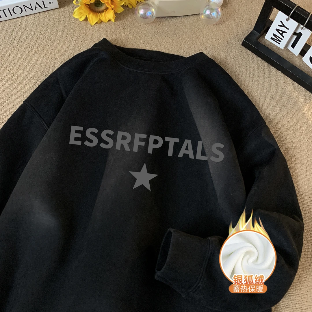 muxiaofei/慕小菲秋冬复古圆领卫衣加绒高街宽松潮牌中性风美式