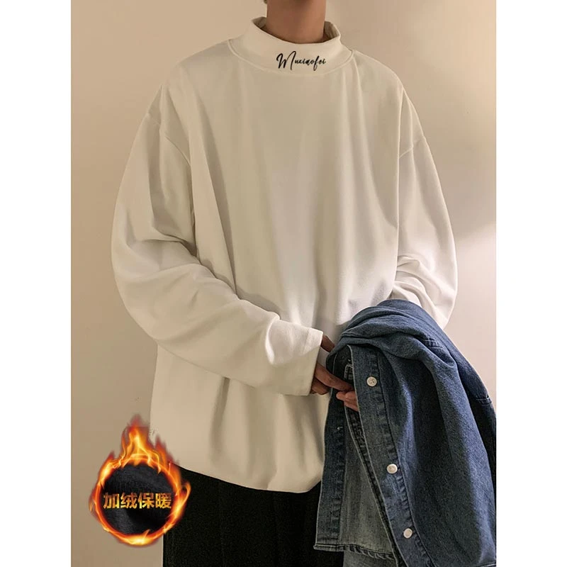 muxiaofei/慕小菲美式重磅德绒半高领打底衫秋冬高领长袖纯色内搭