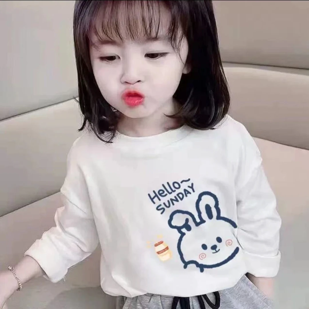 儿童纯棉长袖体恤2024新款女童宝宝打底洋气圆领上衣春秋款潮