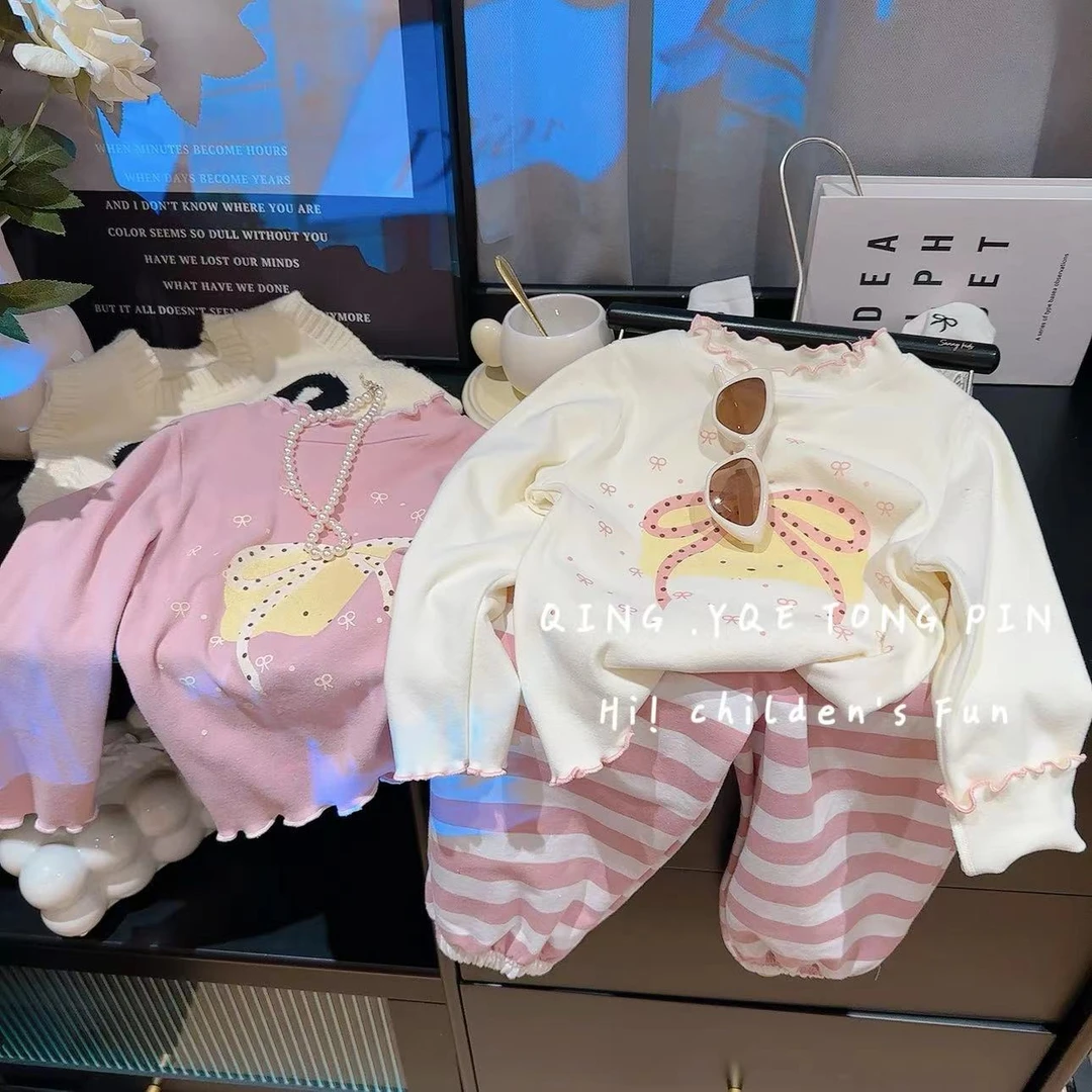 女童长袖T恤秋春款女宝洋气打底木耳边长袖上衣宝宝