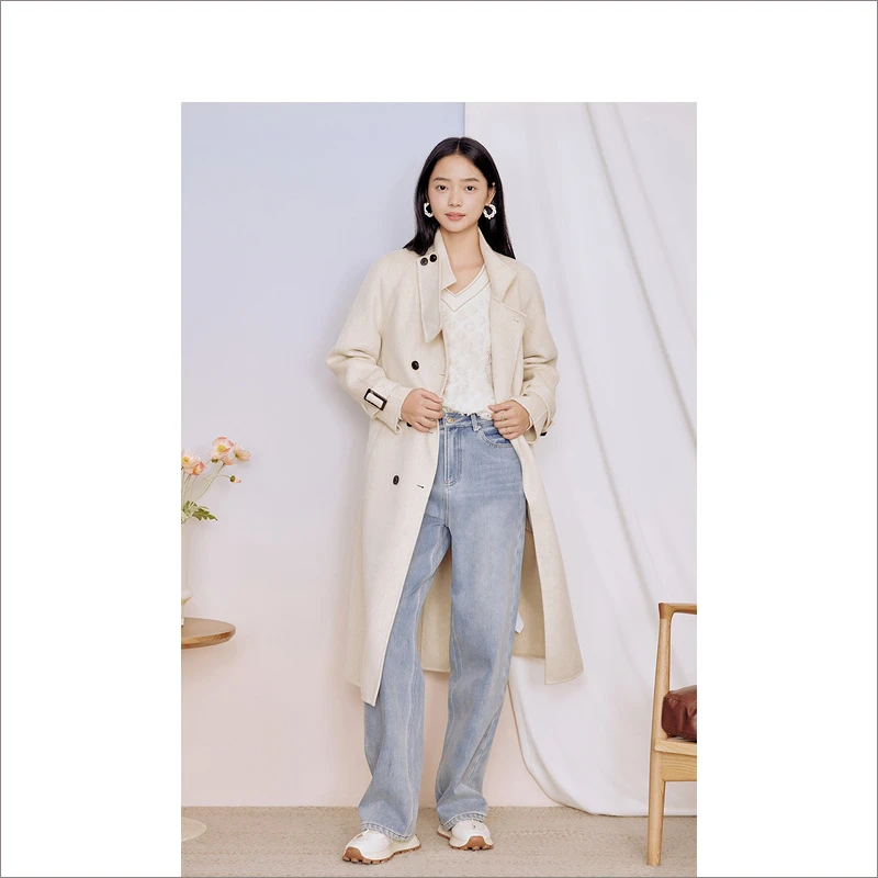 Goodland美地女装冬季简约通勤设计感立领双面毛呢外套LC63580350