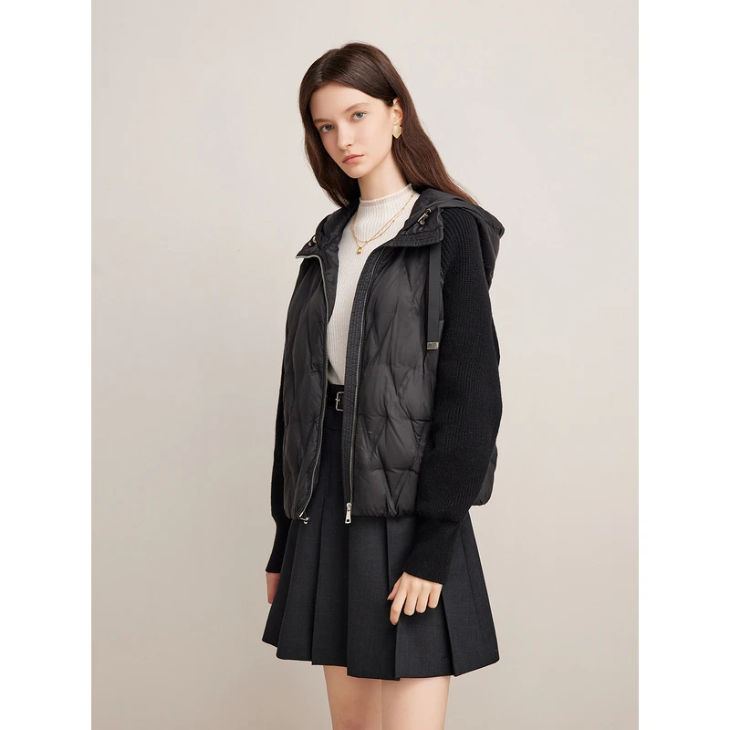 Goodland美地2024冬季针织拼接保暖连帽短羽绒服LC34508370