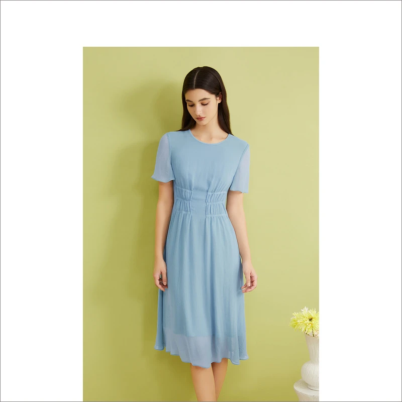 YINER音儿2024夏季新款法式荷叶边短袖收腰连衣裙8C64205546