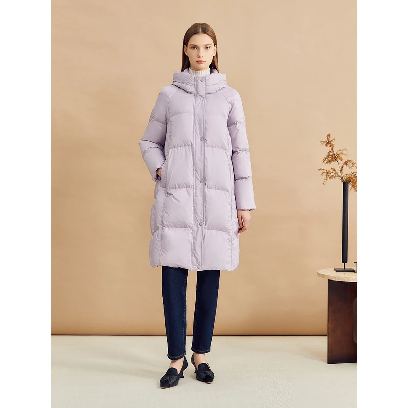YINER音儿2024冬季长款蓬松云感立领连帽白鸭绒羽绒服8C64508246