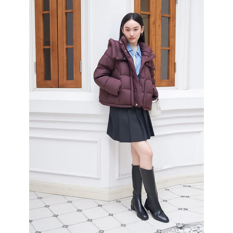 【安可拉红】Goodland美地2024新款立领连帽空气感羽绒服LC34508220