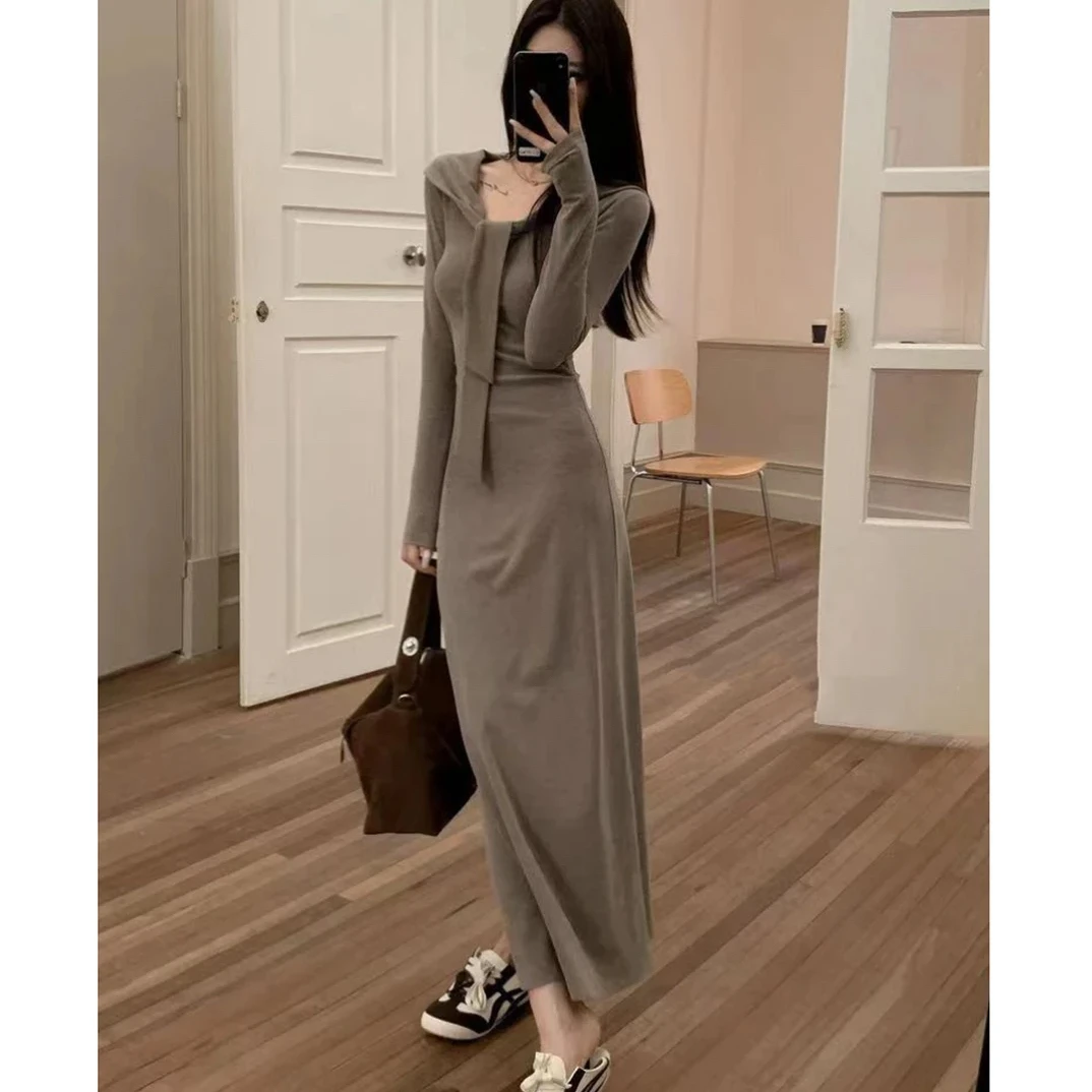 亏米清仓！！春秋季摩卡早秋慵懒针织长裙修身（概不退换