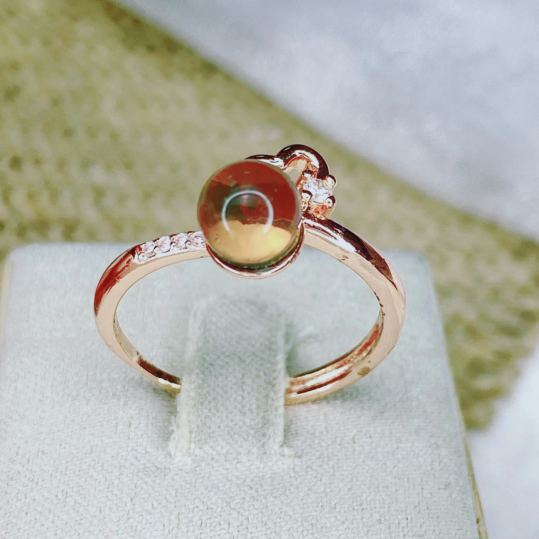 天然琥珀蓝珀女士戒指小爱心甜美日常女款生日礼物送闺蜜时尚F11