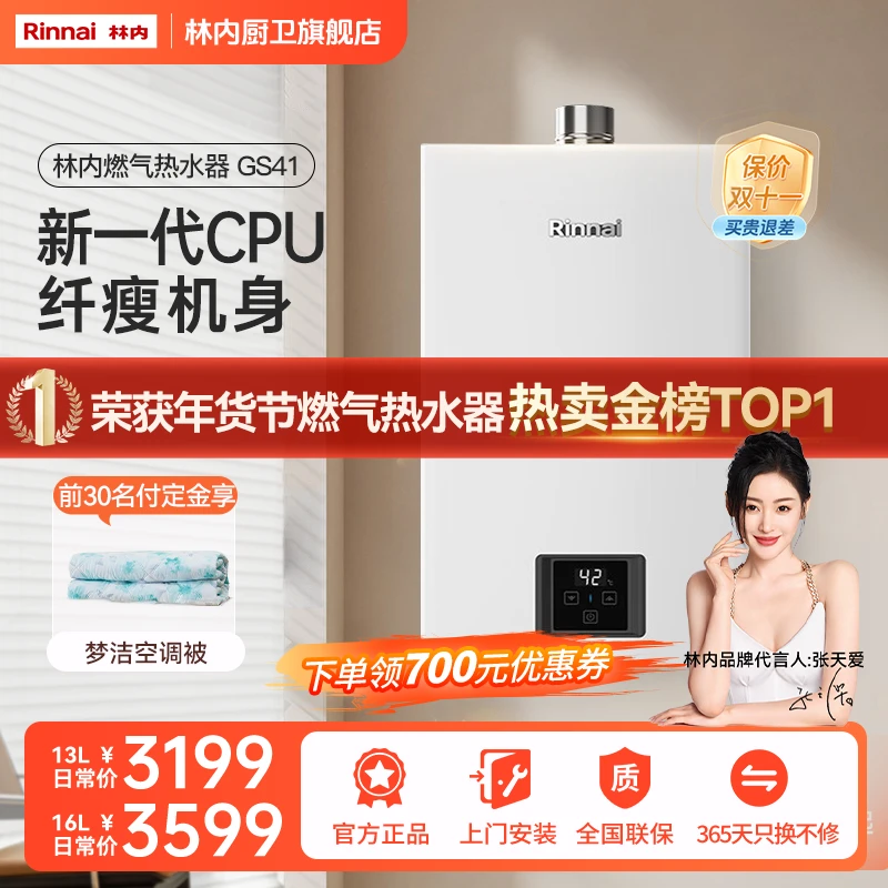 林内厨卫 ｜燃气热水器GS41纳米芯恒温家用水气双调强排式防冻