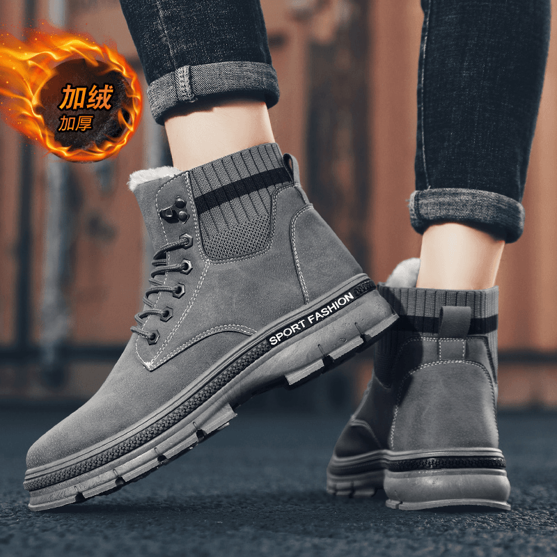 2023男士潮流高帮靴子男中帮工装靴百搭马丁靴休闲加绒加厚雪地靴