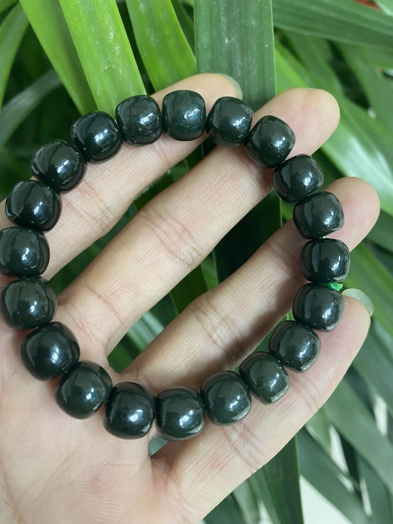 【瑾姝珠宝】 天然和田玉青玉老型珠单圈男女款时尚素圈经典玉手串