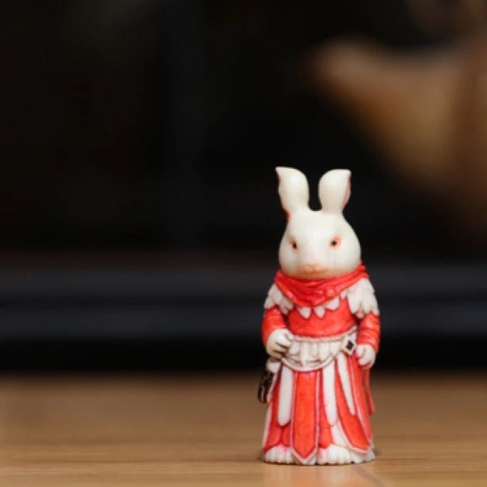 兔子将军 鹿角雕刻 方颜作品 纯手工 摆件