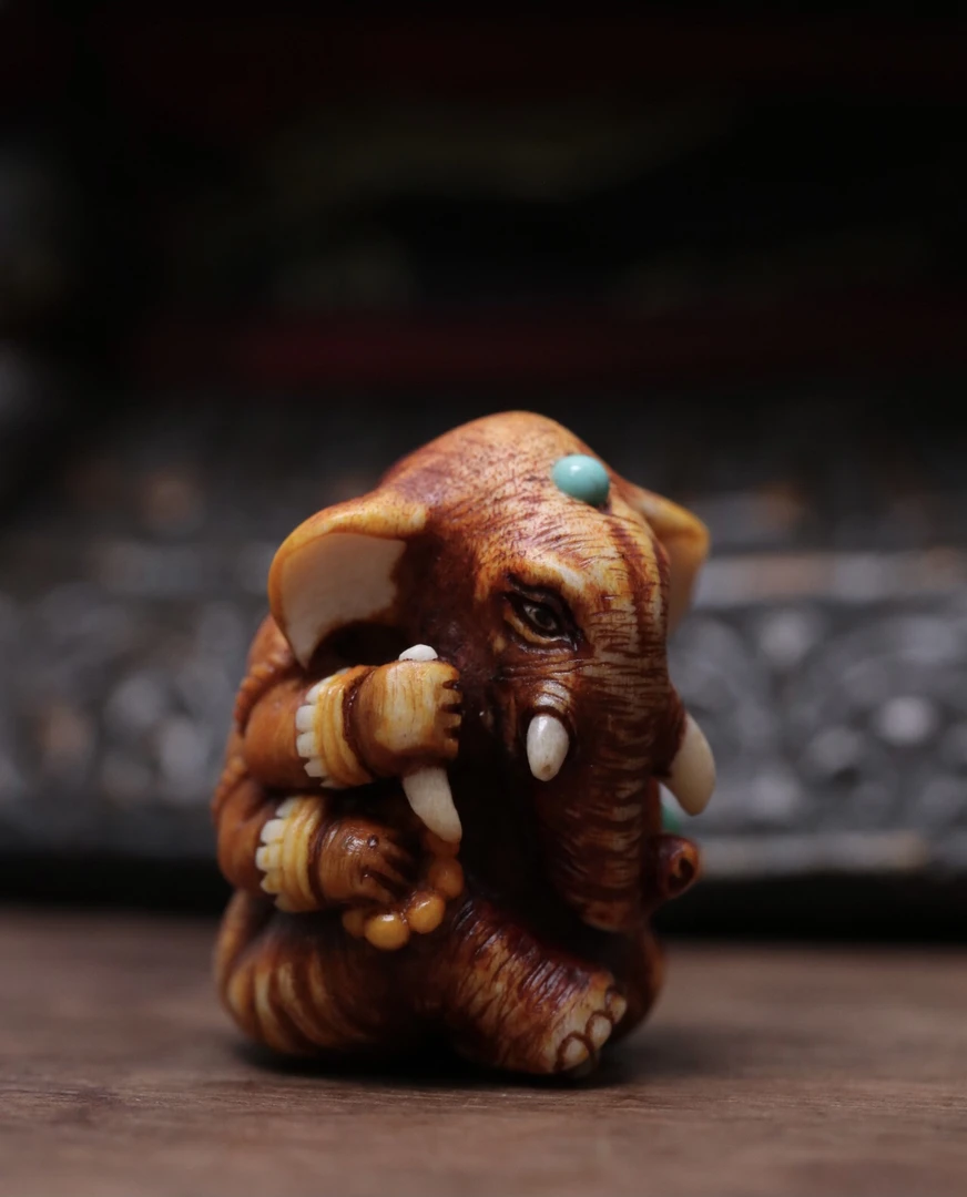 四臂象神 鹿角雕刻 方颜作品 纯手工 配饰挂件