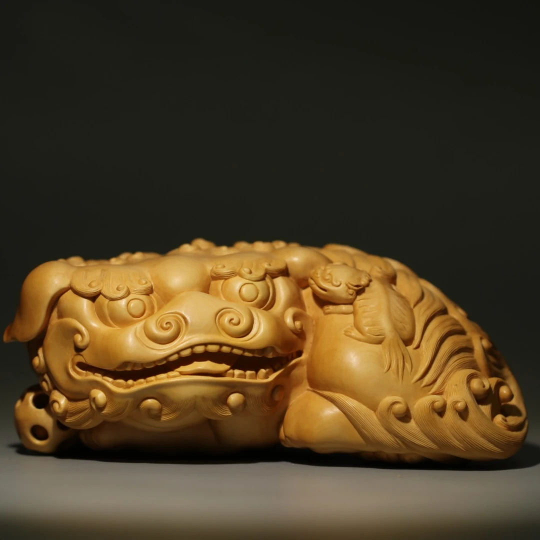 少狮太狮 小叶黄杨木 案头雅件 纯手工 方颜原创 摆件