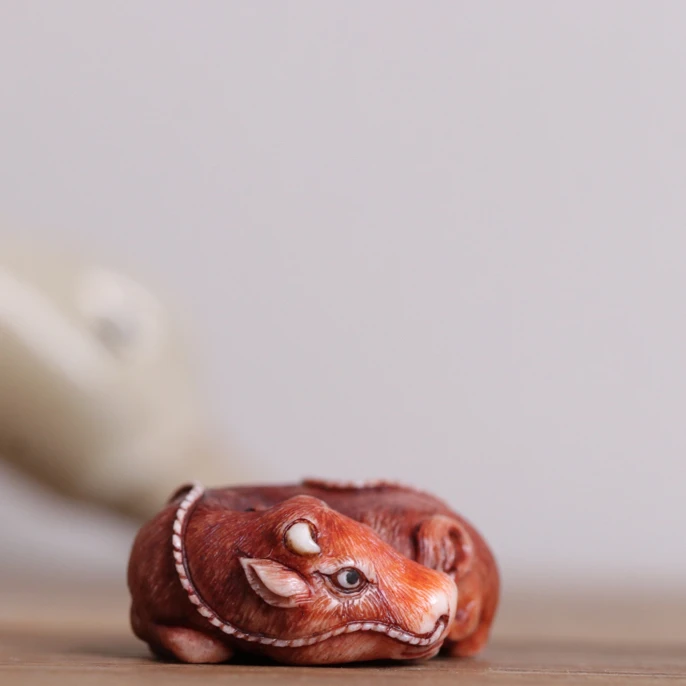 福牛 鹿角雕刻 方颜作品 纯手工 手把件 配饰挂件