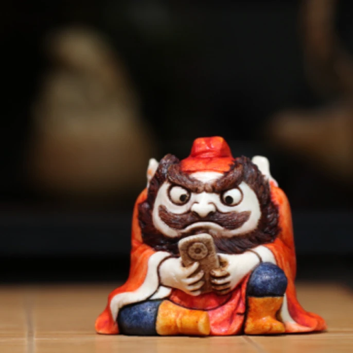 钟馗 鹿角雕刻 方颜作品 纯手工 手把件 摆件